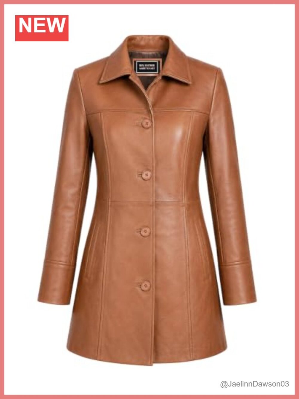 Genuine Leather Car Coat, 3/4 Length Overcoat Style, Button Front